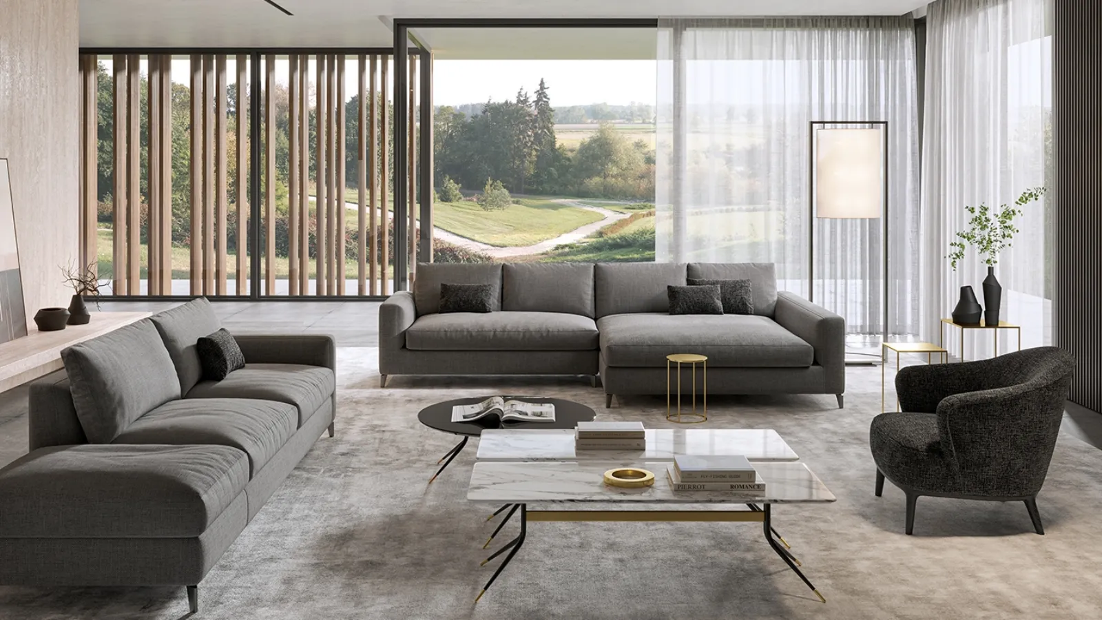 Zone Comfort sofa with chaise lounge by Vibieffe