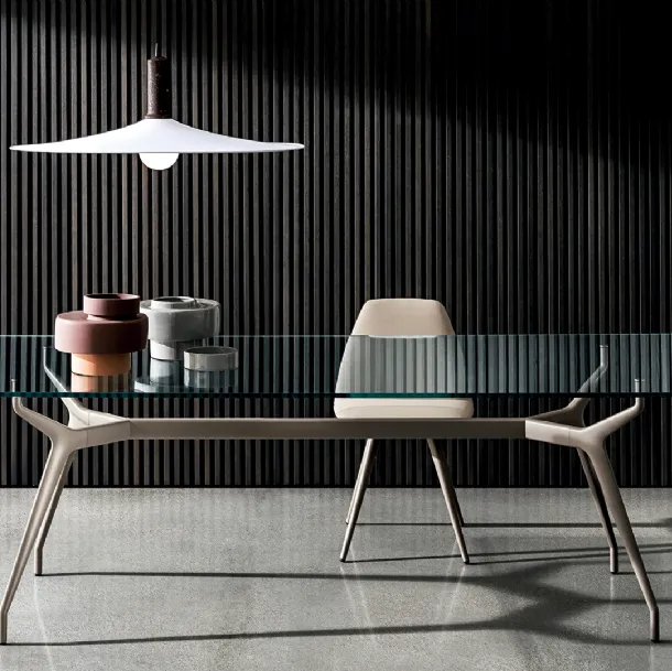 Arkos rectangular glass table with aluminum base by Sovet