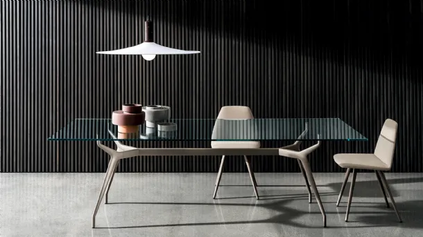 Arkos rectangular glass table with aluminum base by Sovet