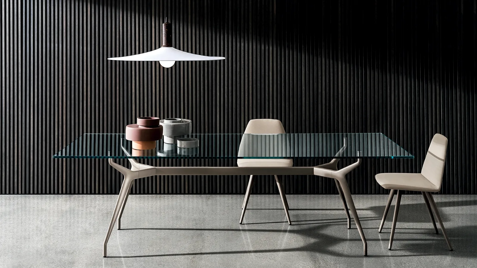 Arkos rectangular glass table with aluminum base by Sovet