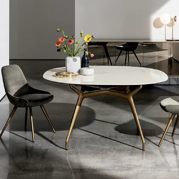 Arkos Shaped Square Table with ceramic top and aluminum structure by Sovet