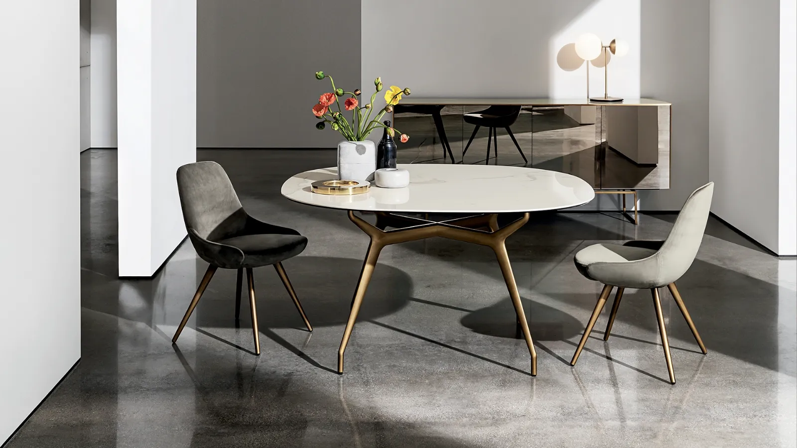 Arkos Shaped Square Table with ceramic top and aluminum structure by Sovet