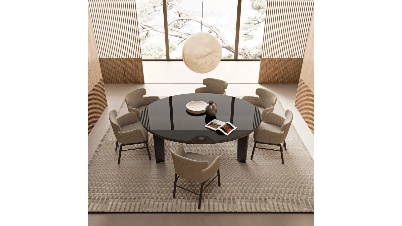 Arnold table with glass top and wooden structure by Flexform