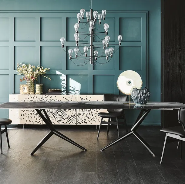 Table with steel base and Atlantis Crystalart printed glass top by Cattelan Italia
