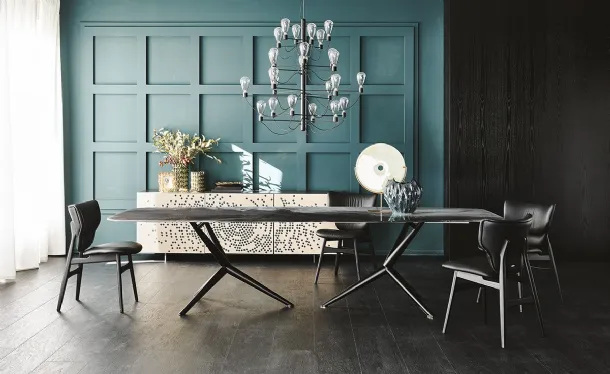 Table with steel base and Atlantis Crystalart printed glass top by Cattelan Italia