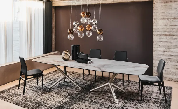 Atlantis table with steel base and Marmi Keramik ceramic top by Cattelan Italia