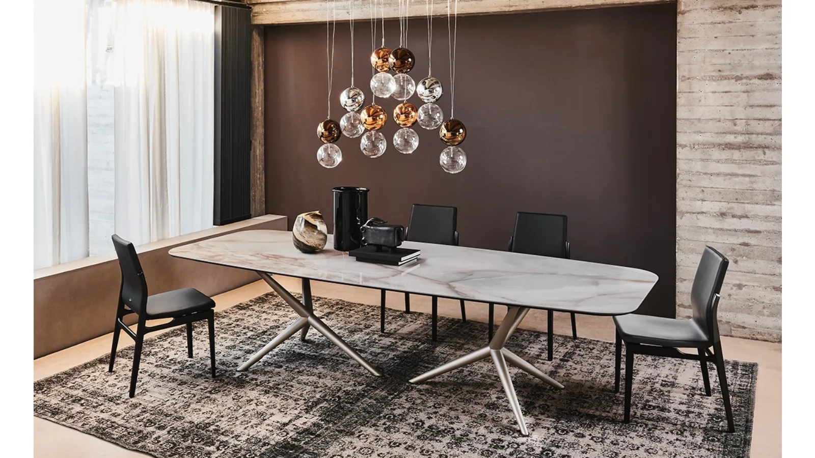 Atlantis table with steel base and Marmi Keramik ceramic top by Cattelan Italia