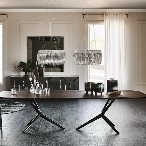 Table with painted steel base and Atlantis Wood walnut top by Cattelan Italia