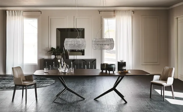 Table with painted steel base and Atlantis Wood walnut top by Cattelan Italia