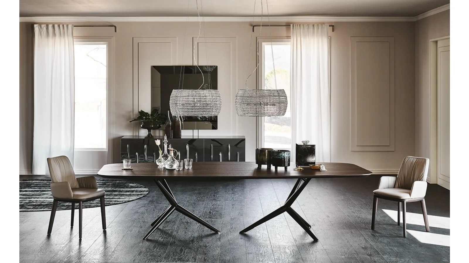 Table with painted steel base and Atlantis Wood walnut top by Cattelan Italia