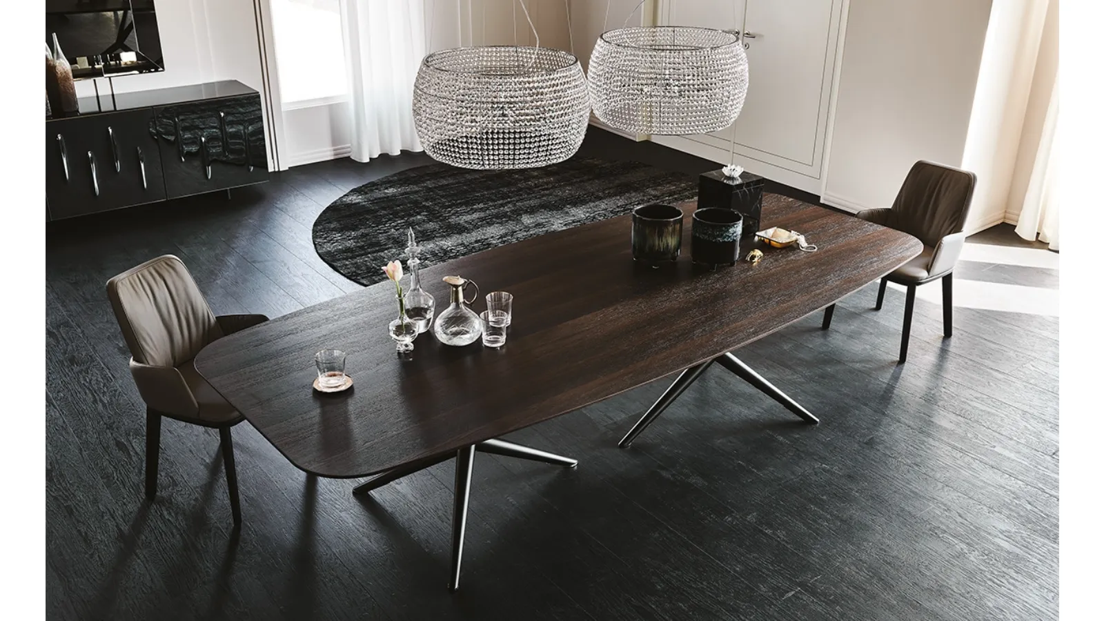Table with a painted steel base and an Atlantis Wood walnut top by Cattelan Italia