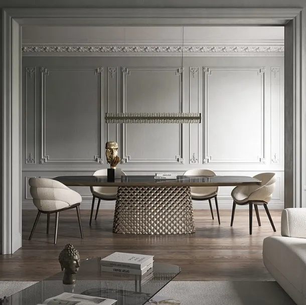 Table with a glass base and Atrium Keramik Premium ceramic top by Cattelan Italia