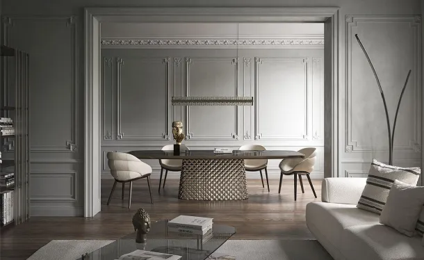 Table with a glass base and Atrium Keramik Premium ceramic top by Cattelan Italia