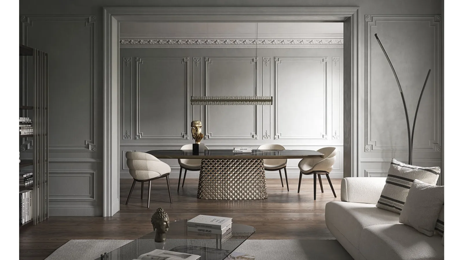 Table with a glass base and Atrium Keramik Premium ceramic top by Cattelan Italia