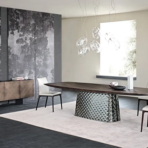 Table with mirrored glass base and Atrium Wood top by Cattelan Italia