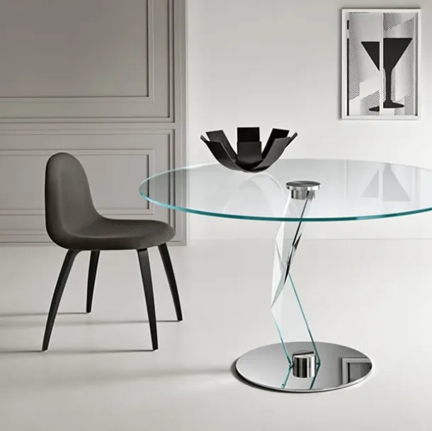Round glass table with Bakkarat metal base by Tonelli