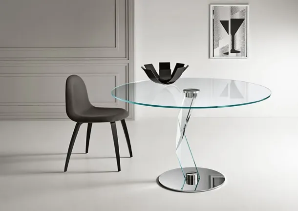 Round glass table with Bakkarat metal base by Tonelli