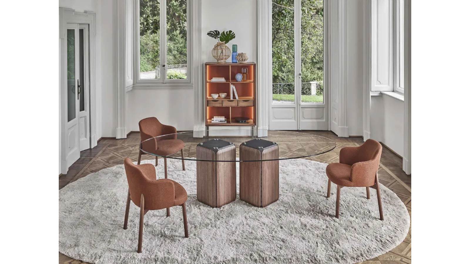 Bay oval table with glass top by Porada