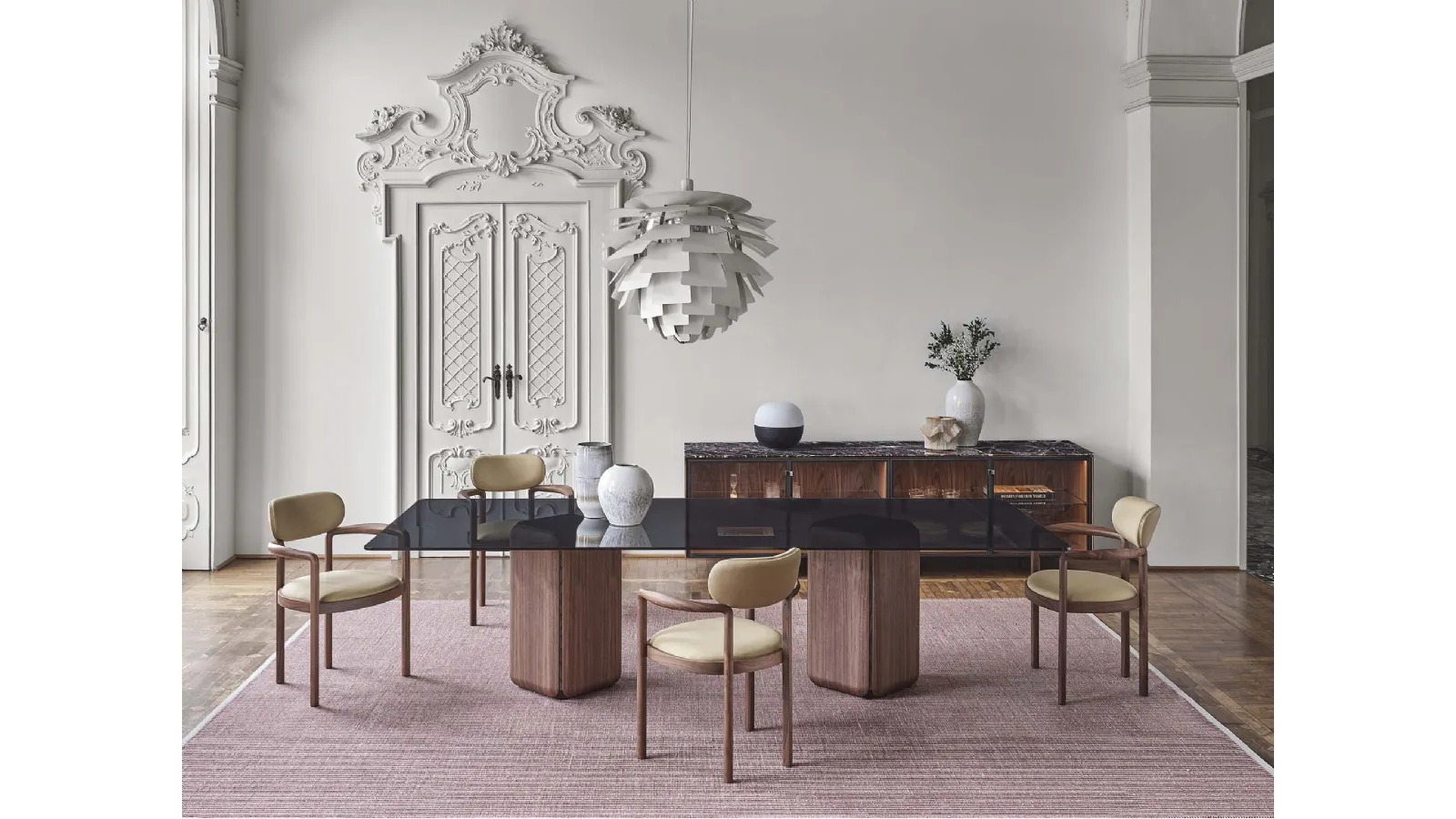 Bay rectangular table with glass top by Porada