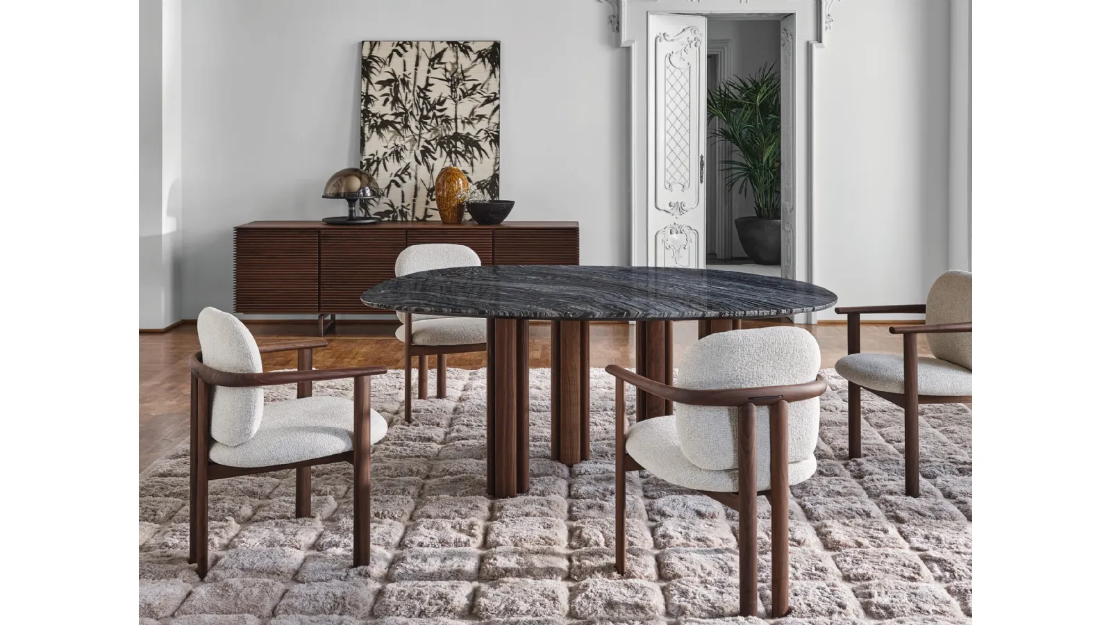 Table with marble top and solid wood Berry legs by Porada