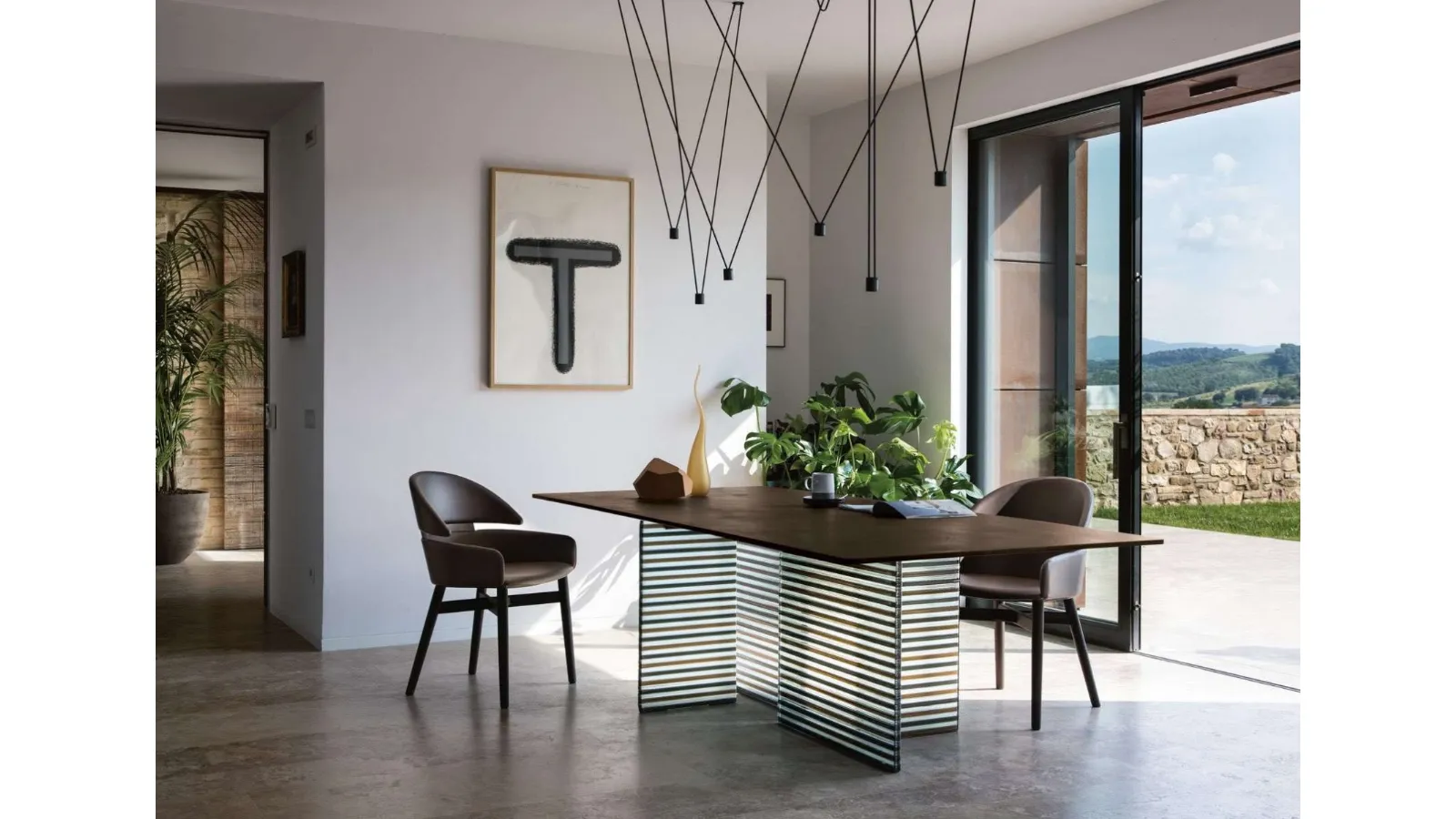 Big Wave table with spatulated glass top in Ecomalta by Fiam