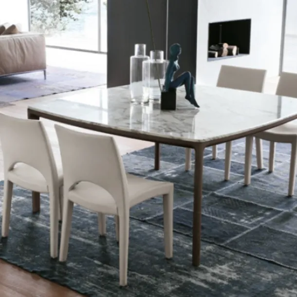 Square marble table with solid ash wood structure by Alivar
