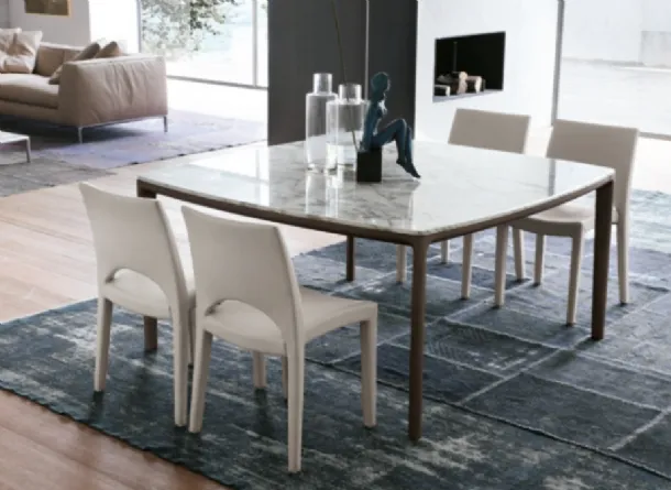 Square marble table with solid ash wood structure by Alivar
