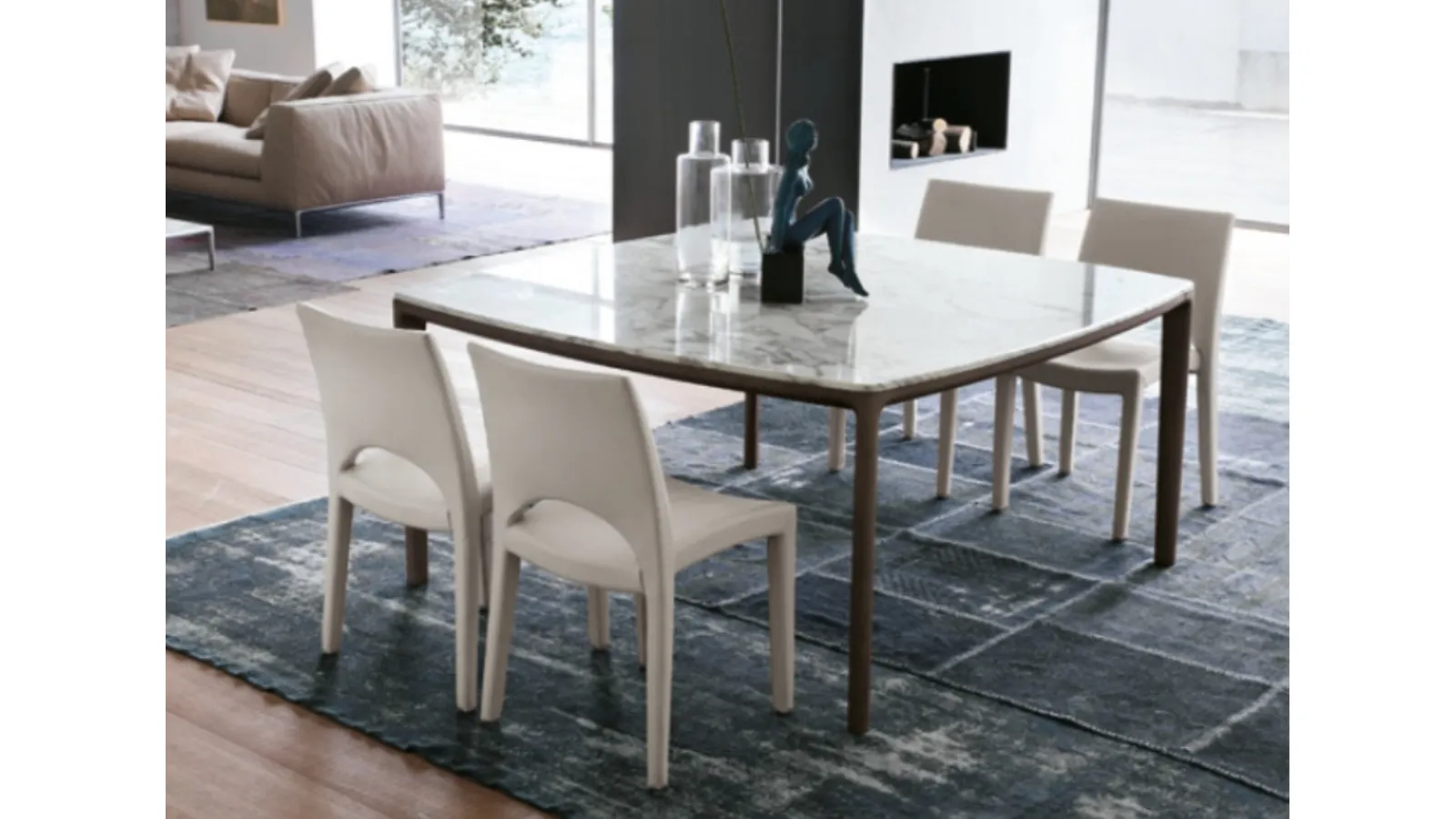 Square marble table with solid ash wood structure by Alivar