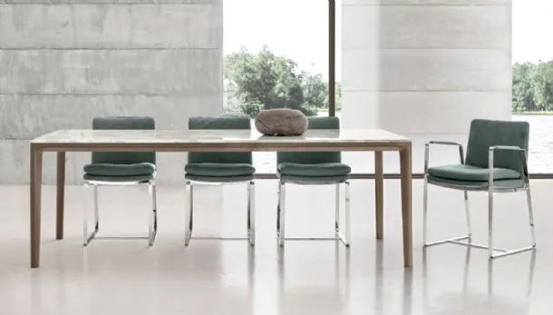 Rectangular table with marble top and solid ash wood base Board by Alivar