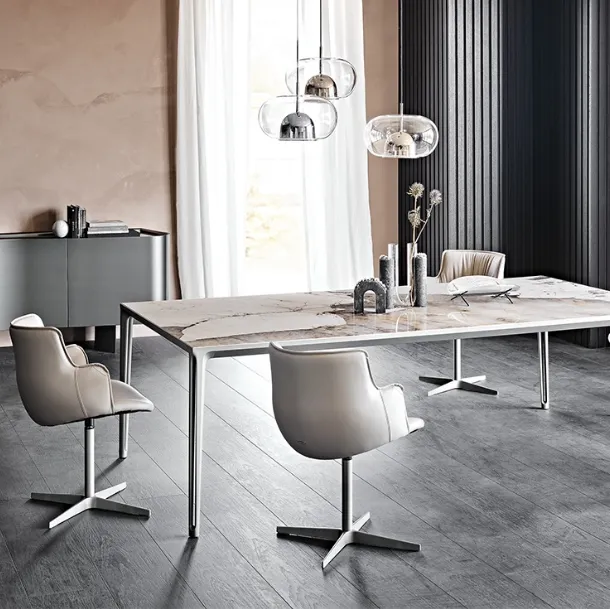 Table with Boulevard Keramik marble-effect ceramic top by Cattelan Italia