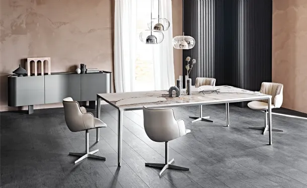 Table with Boulevard Keramik marble-effect ceramic top by Cattelan Italia