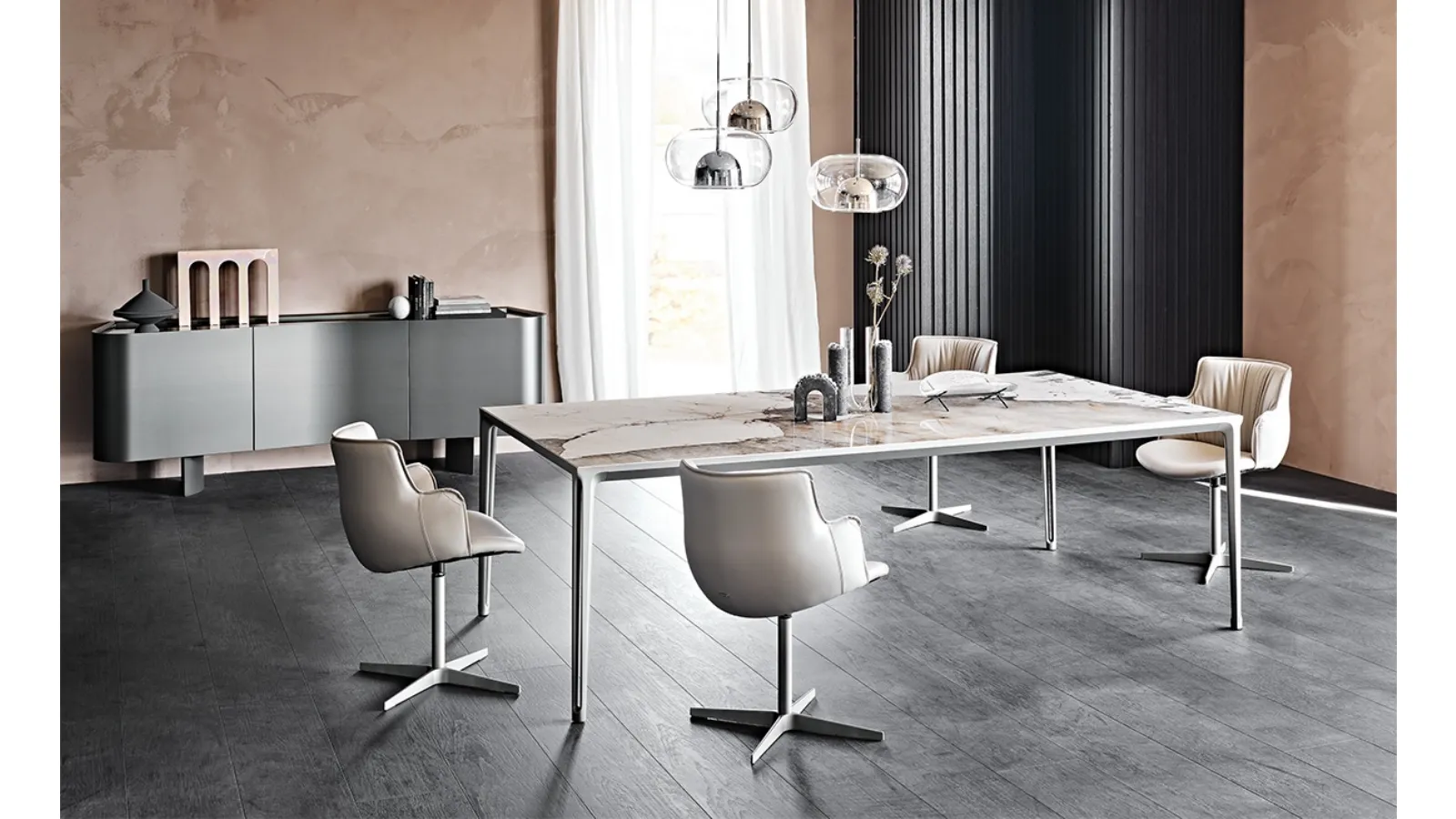 Table with Boulevard Keramik marble-effect ceramic top by Cattelan Italia