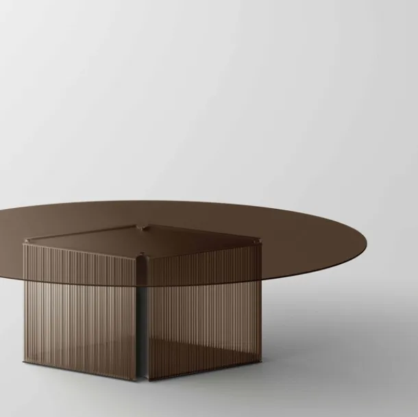 Bow Table with glass top and metal base by Tonelli