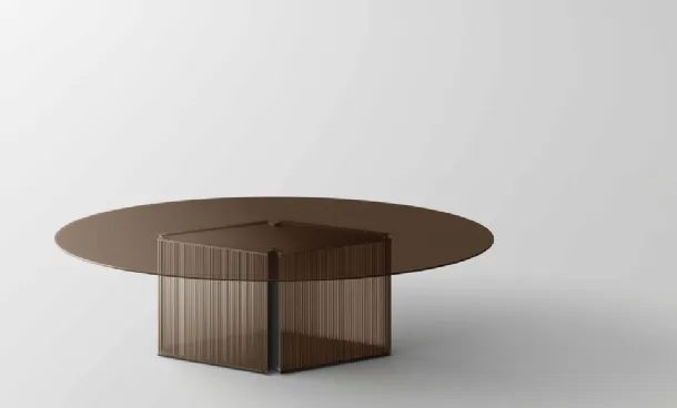 Bow Table with glass top and metal base by Tonelli