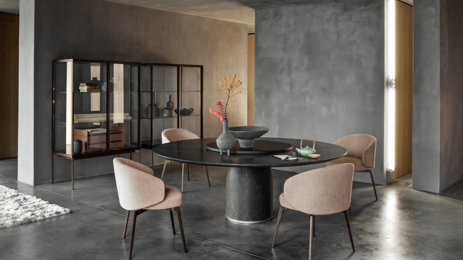 Round reconstructed marble table by Lema