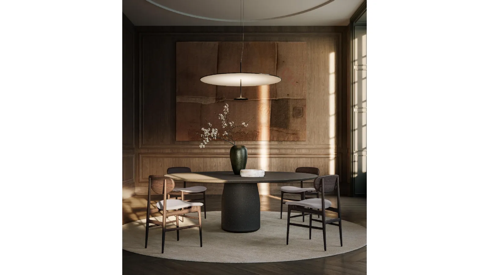 Round reconstructed marble Bulè table by Lema