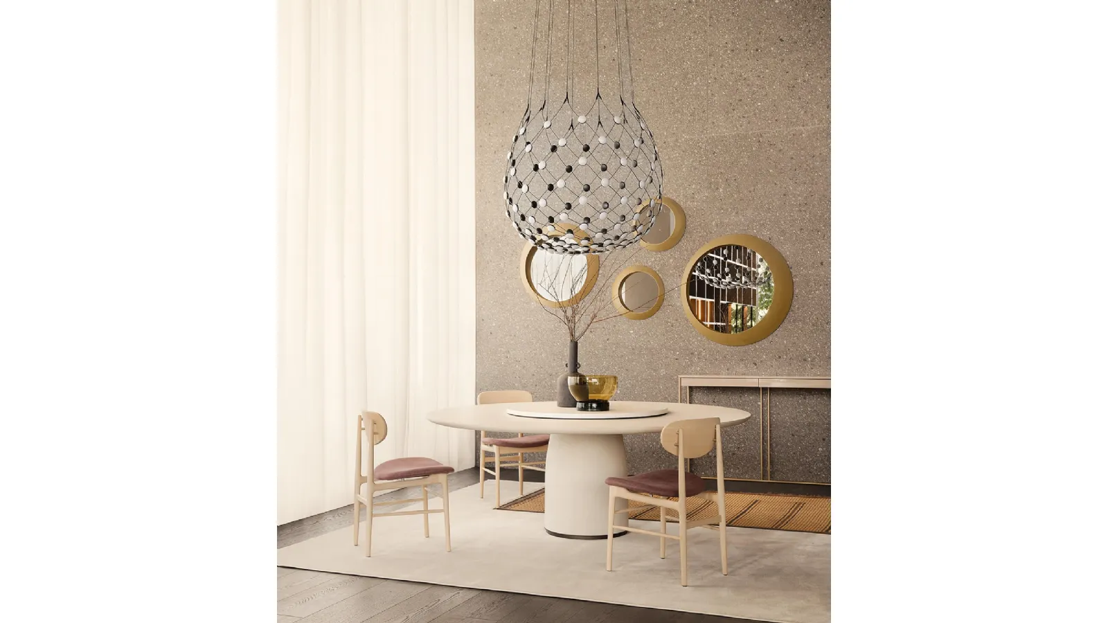 Round reconstructed marble table by Lema