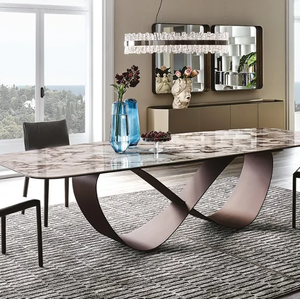 Table with Butterfly Keramik marble-effect ceramic top by Cattelan Italia