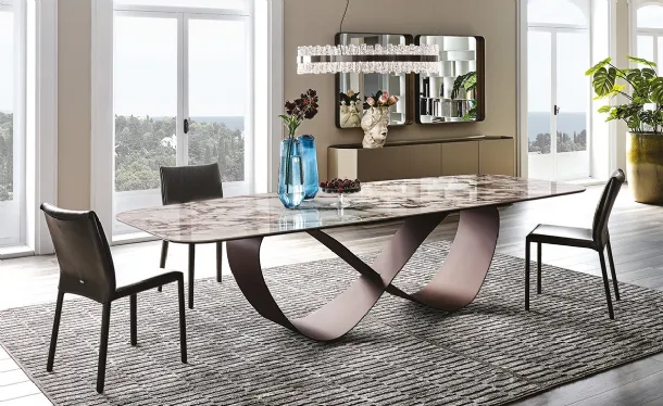 Table with Butterfly Keramik marble-effect ceramic top by Cattelan Italia