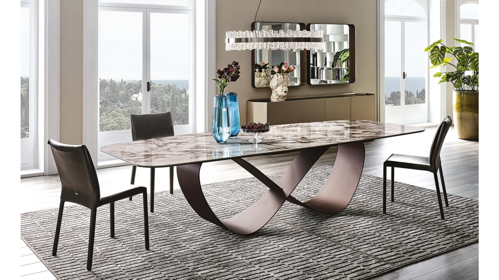 Table with Butterfly Keramik marble-effect ceramic top by Cattelan Italia