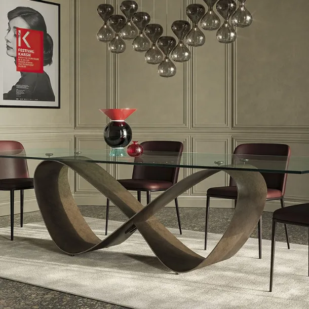Table with steel base in steel and beveled glass top Butterfly by Cattelan Italia