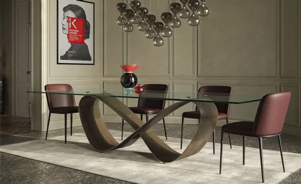 Table with steel base in steel and beveled glass top Butterfly by Cattelan Italia