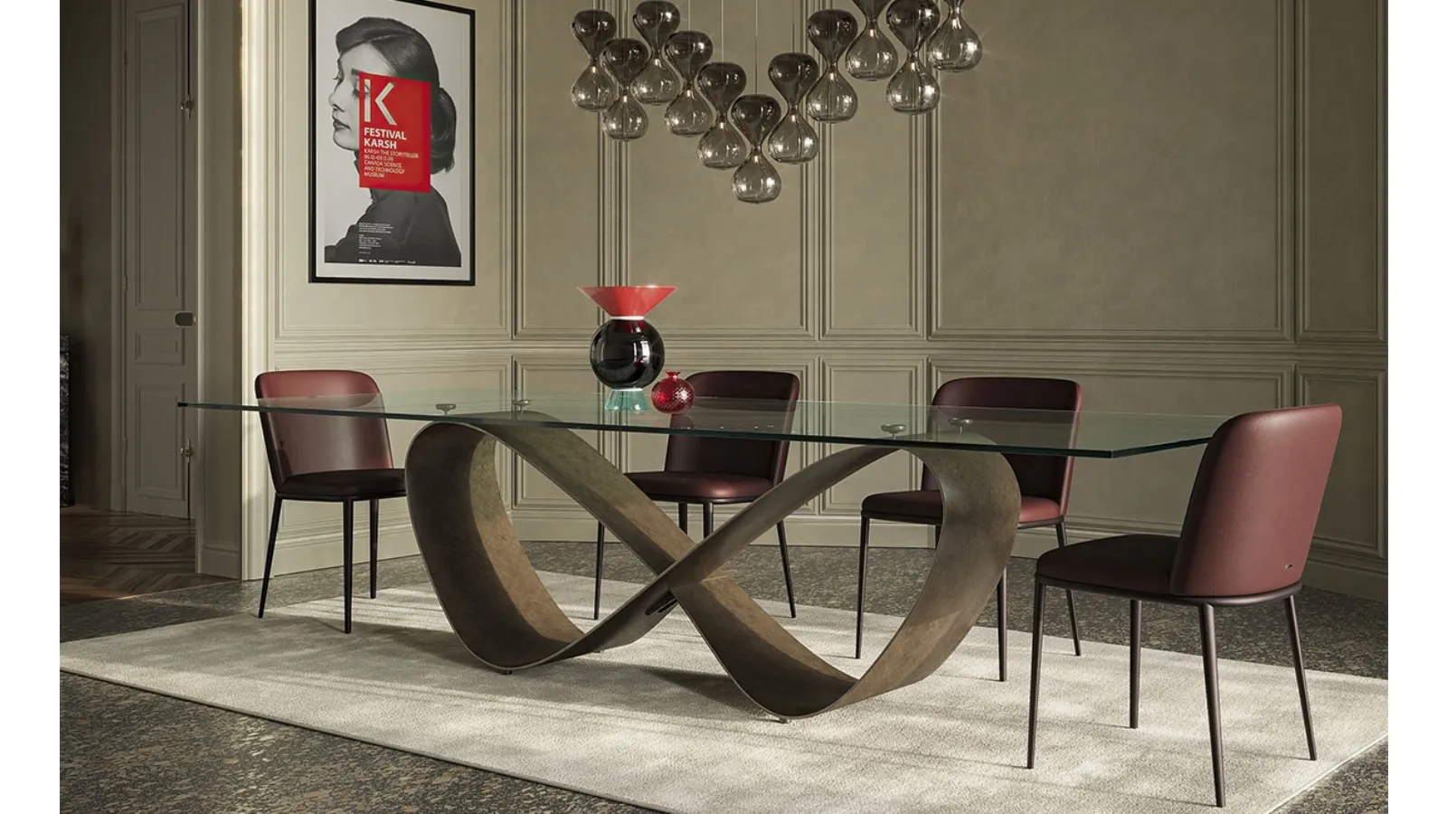 Table with steel base in steel and beveled glass top Butterfly by Cattelan Italia