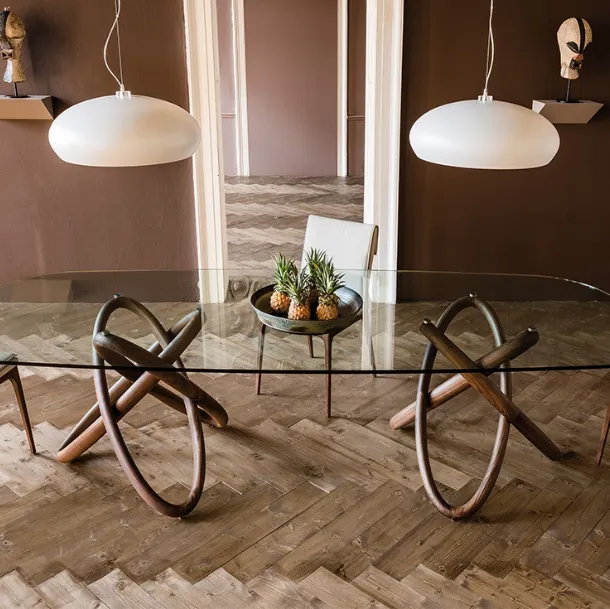 Table with glass top and Carioca wood support by Cattelan Italia