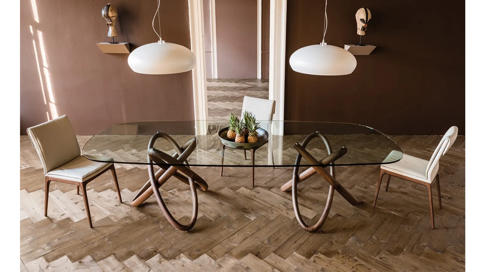 Table with glass top and Carioca wood support by Cattelan Italia