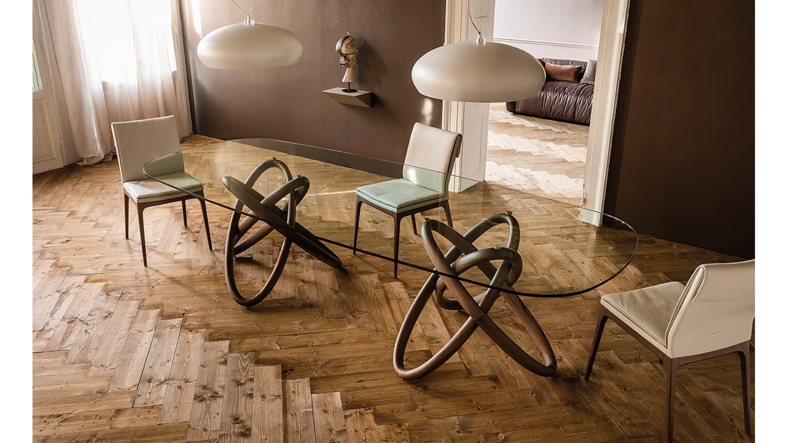 Table with glass top and Carioca wood support by Cattelan Italia