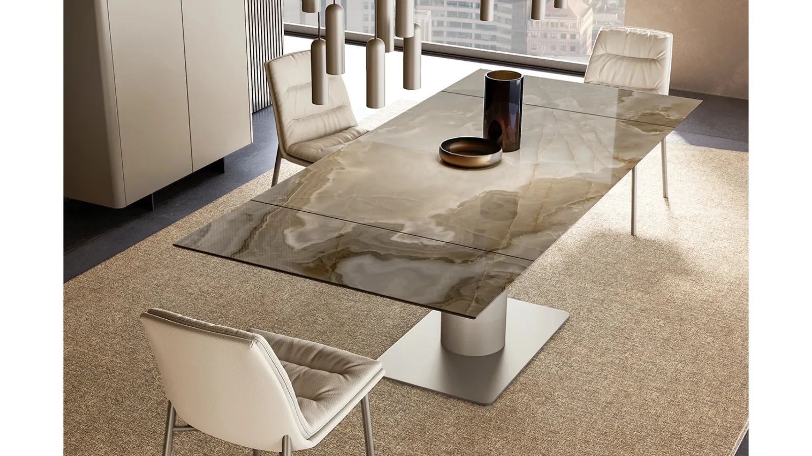 Cilindro extendable table with ceramic top by Eforma