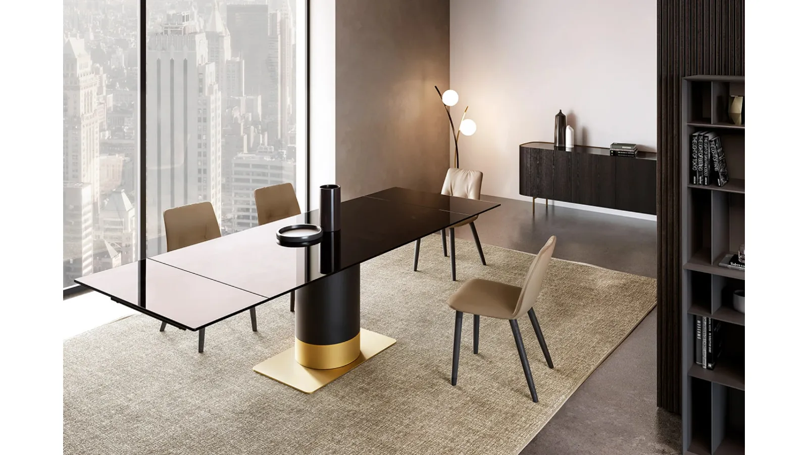 Cilindro extendable table with Eforma glass top