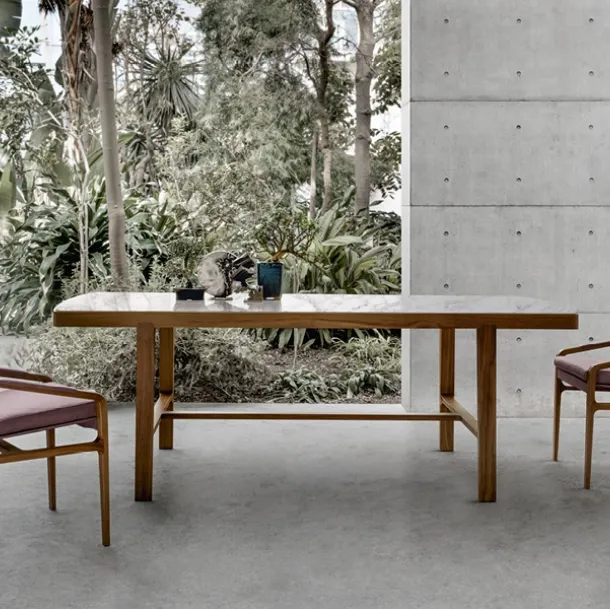 Convivio Table with marble top and solid wood structure by Alivar