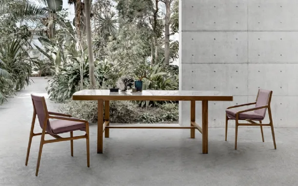 Convivio Table with marble top and solid wood structure by Alivar